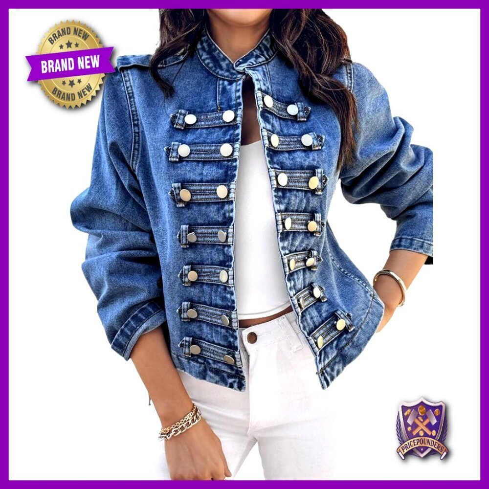 Classic Denim Jacket Lightweight Stand Collar Casual Chic Fall Outerwear